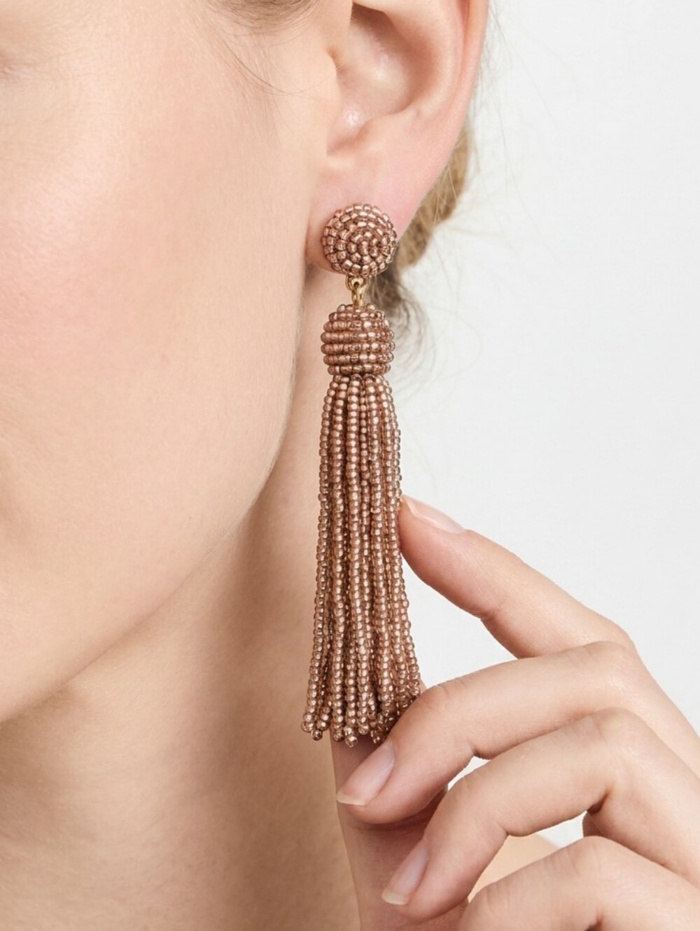 J.Crew Bronze Metallic Beaded Tassel Statement Earrings - Boho Glam